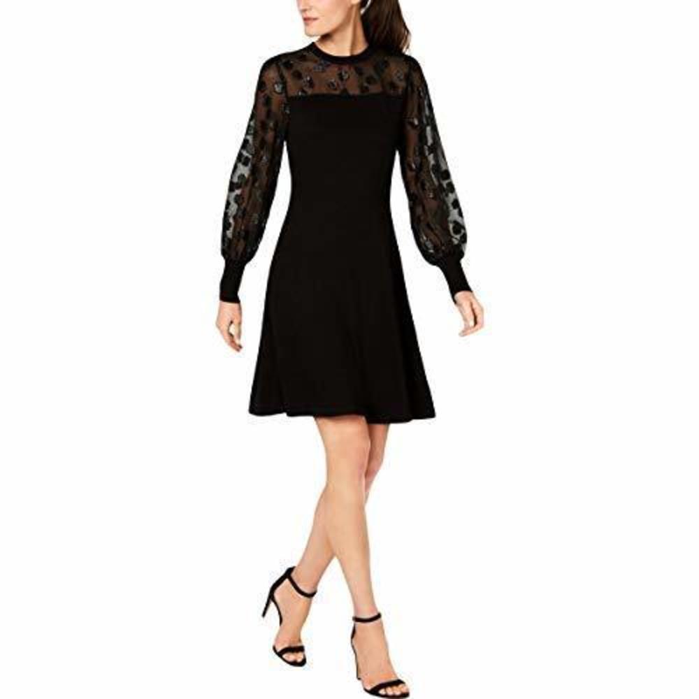 Cece Womens Sheer Floral Print Sweaterdress Size Small